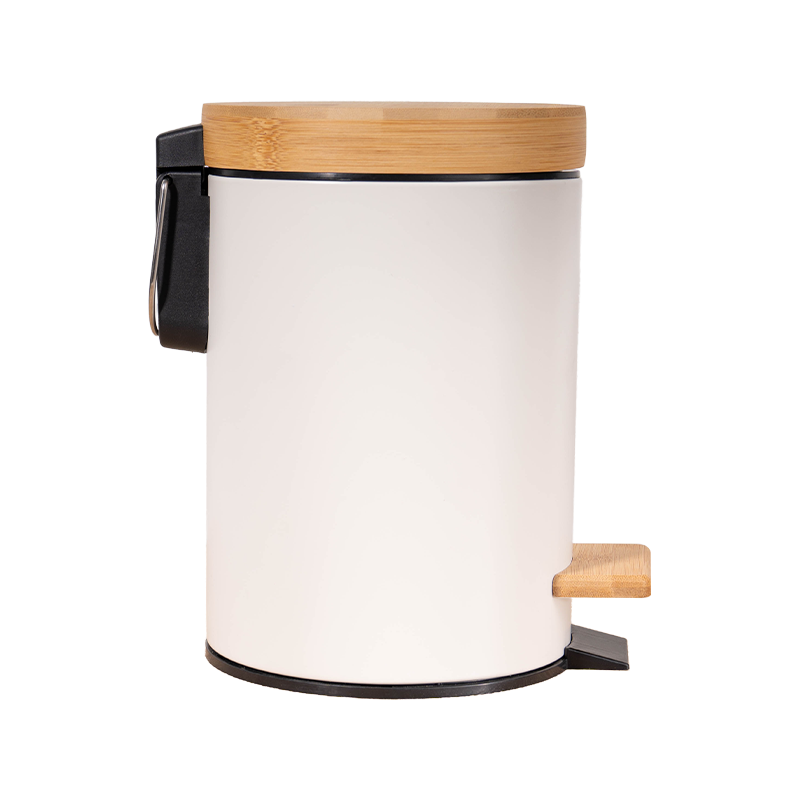 Cylindrical Metal Bucket with Bamboo Lid