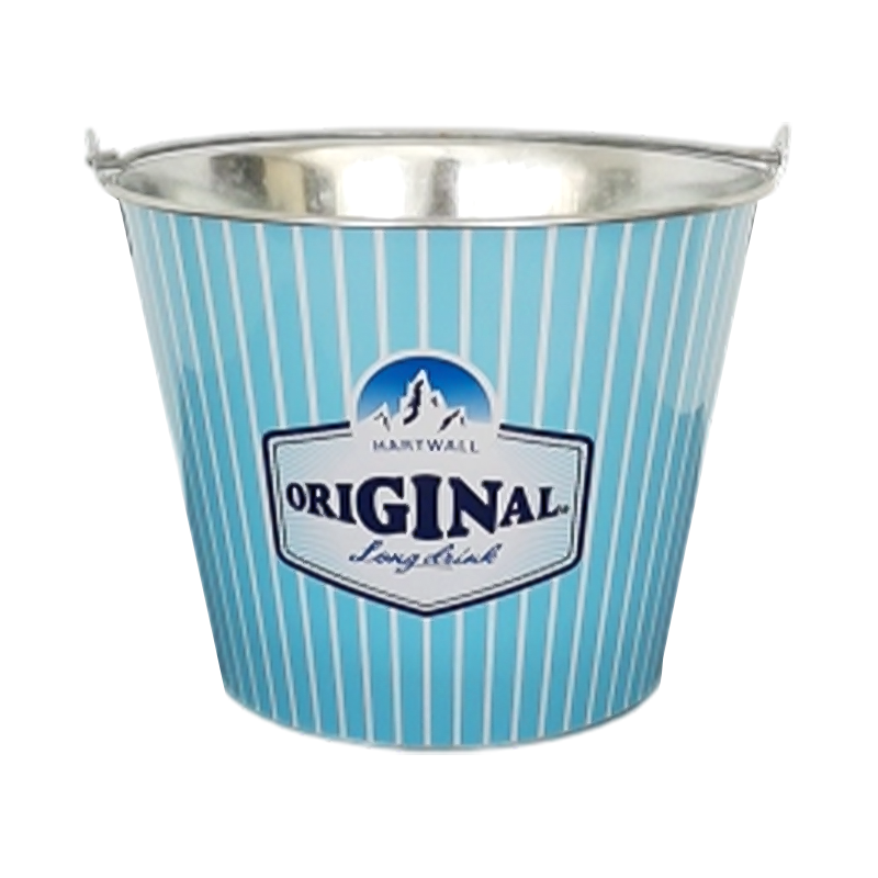 Large Blue and White Printed Metal Ice Bucket