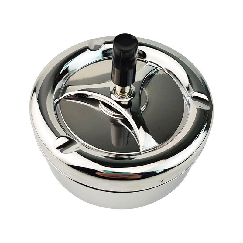 Press-and-Rotate Dust-Proof Metal Ashtray